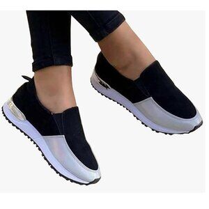 (NWT) Black & silver slip-on sneakers. NEVER WORN.